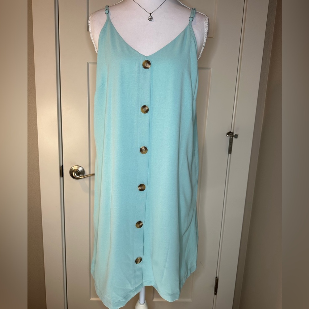 Light Blue/Aqua Button Front Cami Shift Dress • Size M